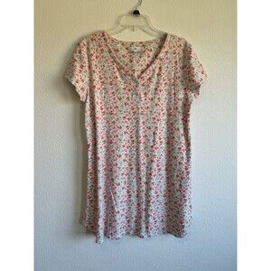 Karen Neuburger Women's Short Sleeve Floral Nightgown Henley V Neck Medium